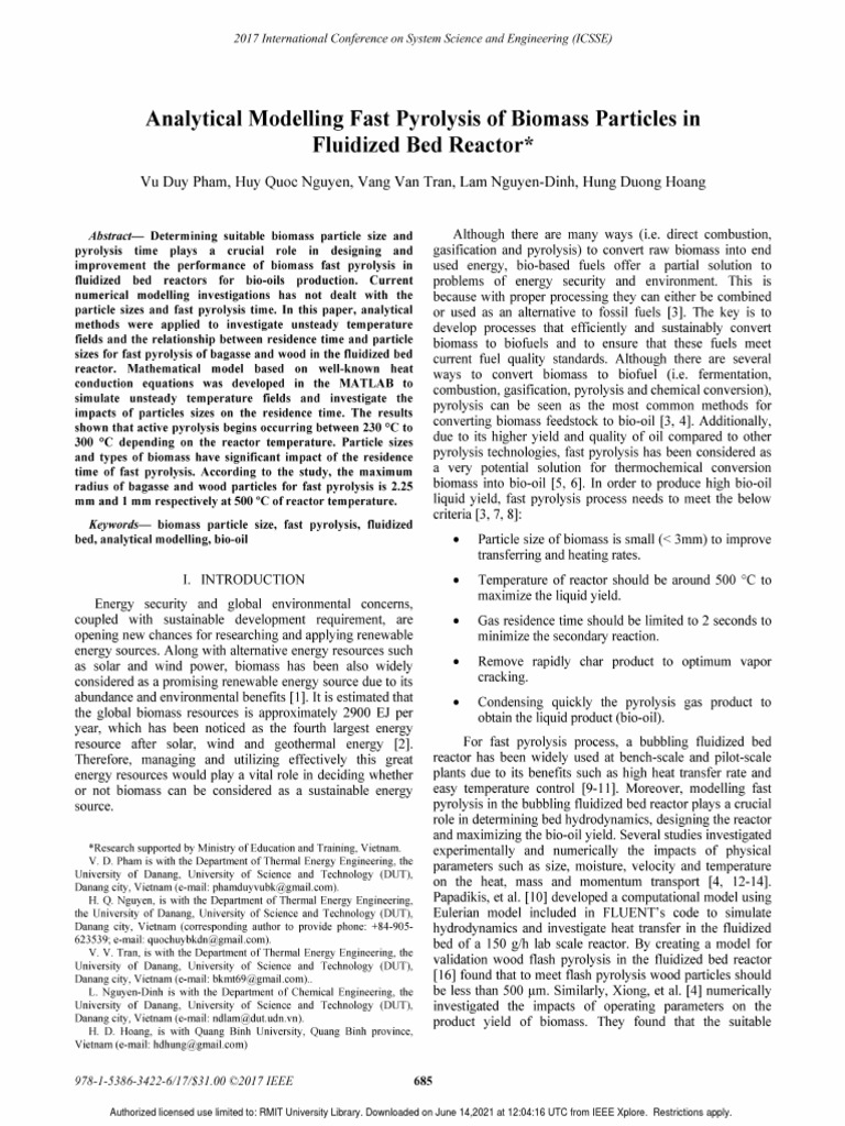 Analytical Modelling Fast Pyrolysis of Biomass Particles in Fluidized ...