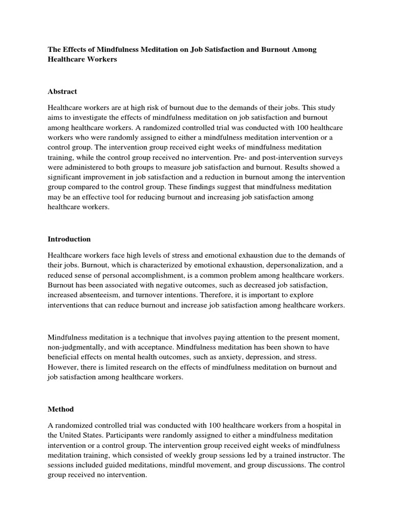 Image result for The Effects of Mindfulness Meditation On Job Satisfaction and Burnout ...