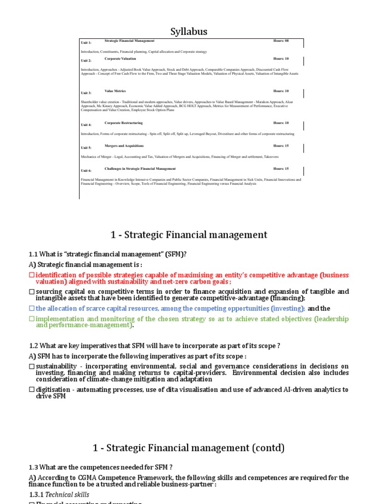 SFM Notes Units 1 - 3 | PDF | Valuation (Finance) | Business Valuation
