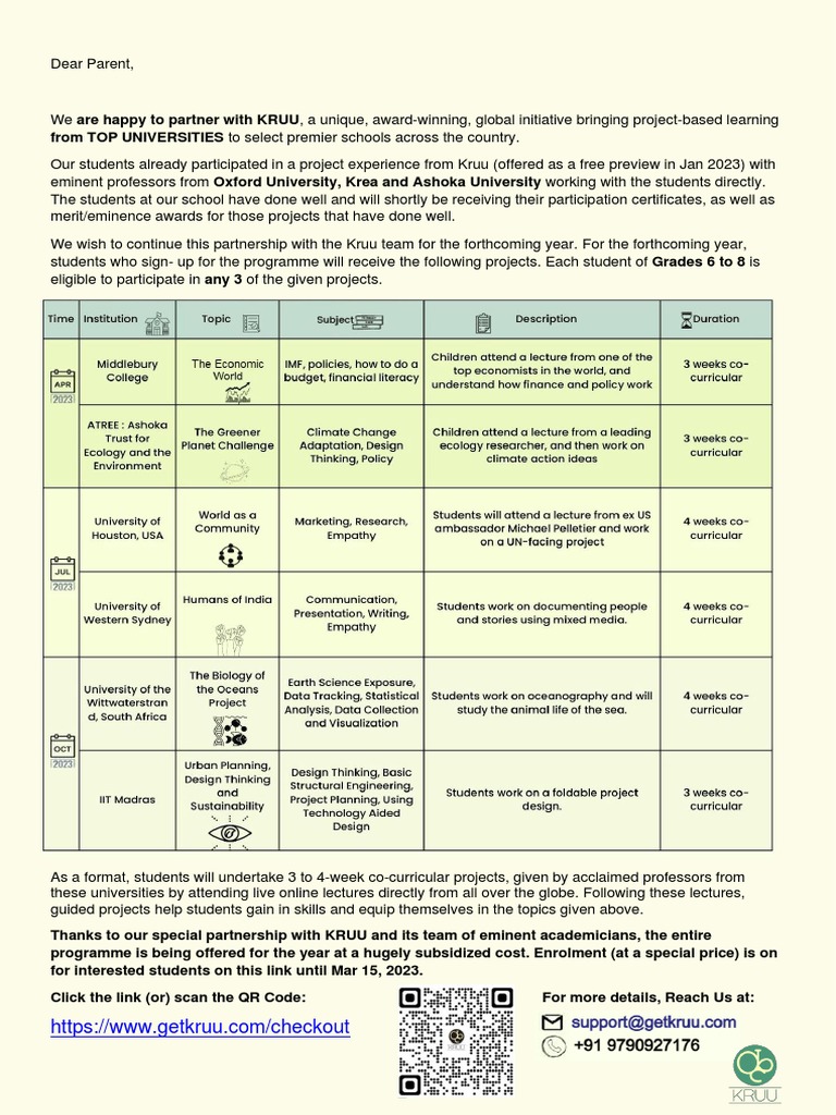 Kruu Program Letter For Parents 6-8 | PDF