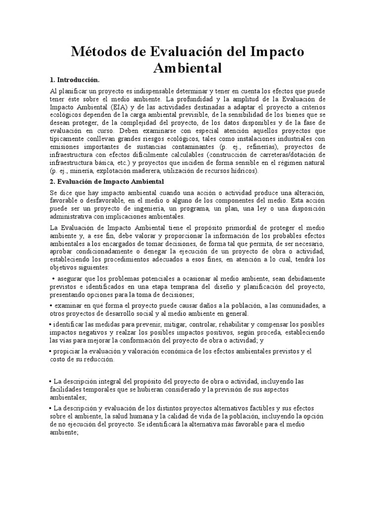Métodos de Evaluación Del Impacto Ambiental Informe | PDF | Evaluación ...