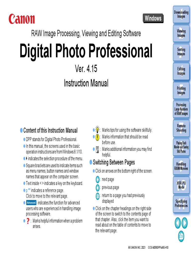 Canon Digital Photo Professional Manual 4.15 Windows PDF Raw Image Format Canon Eos