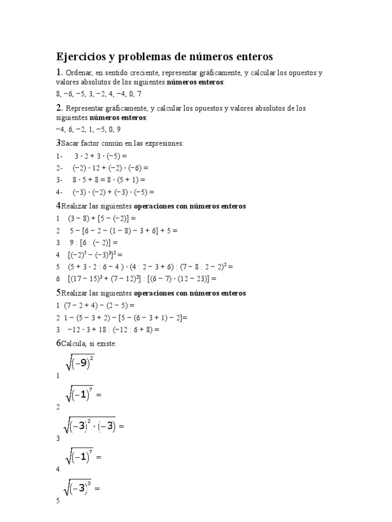 Ejercicios Resueltos de Números Enteros | PDF | Entero | División ...