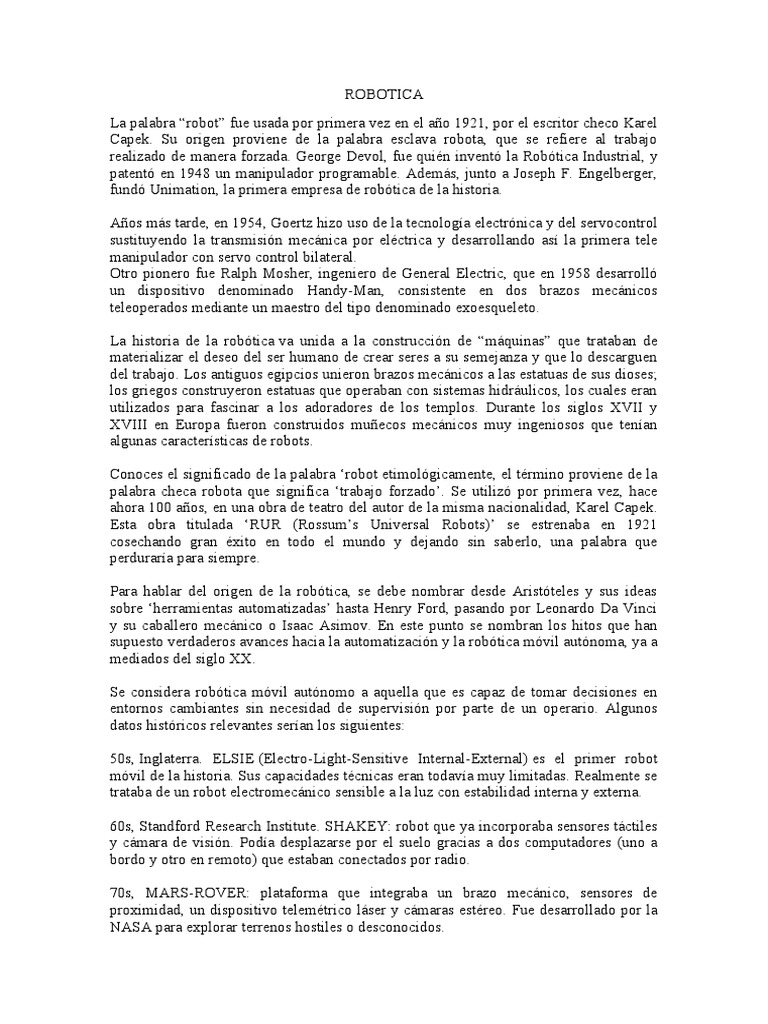 Historia y evolución de la robótica | PDF | Robot | Robótica