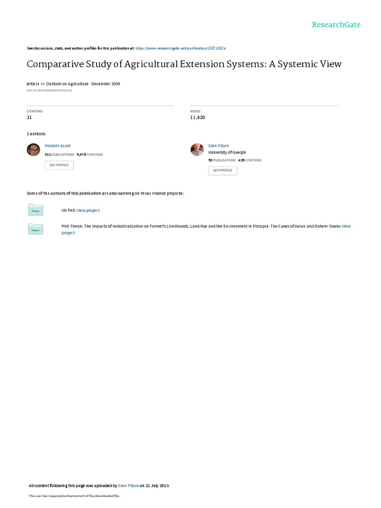 Comparative Study of Agricultural Extension Systems: A Systemic View ...