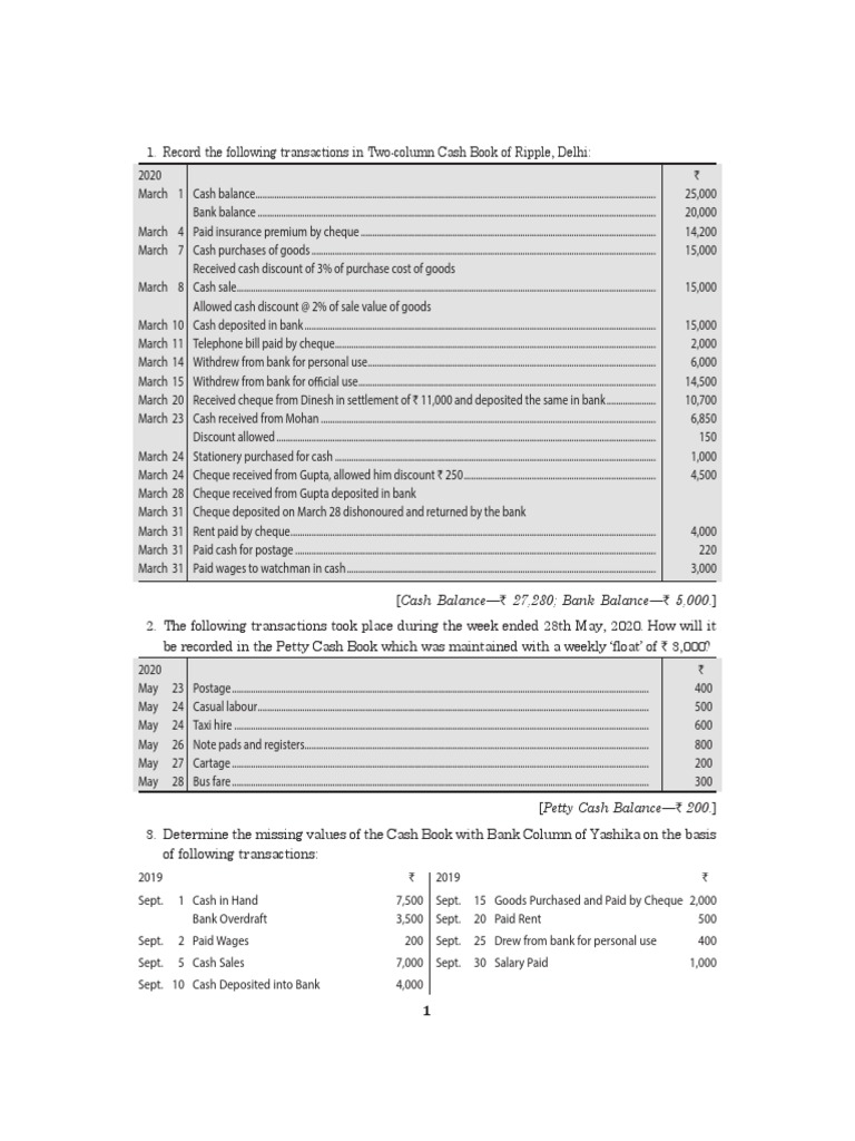 Cash Book Transactions Overview | PDF | Cheque | Banks