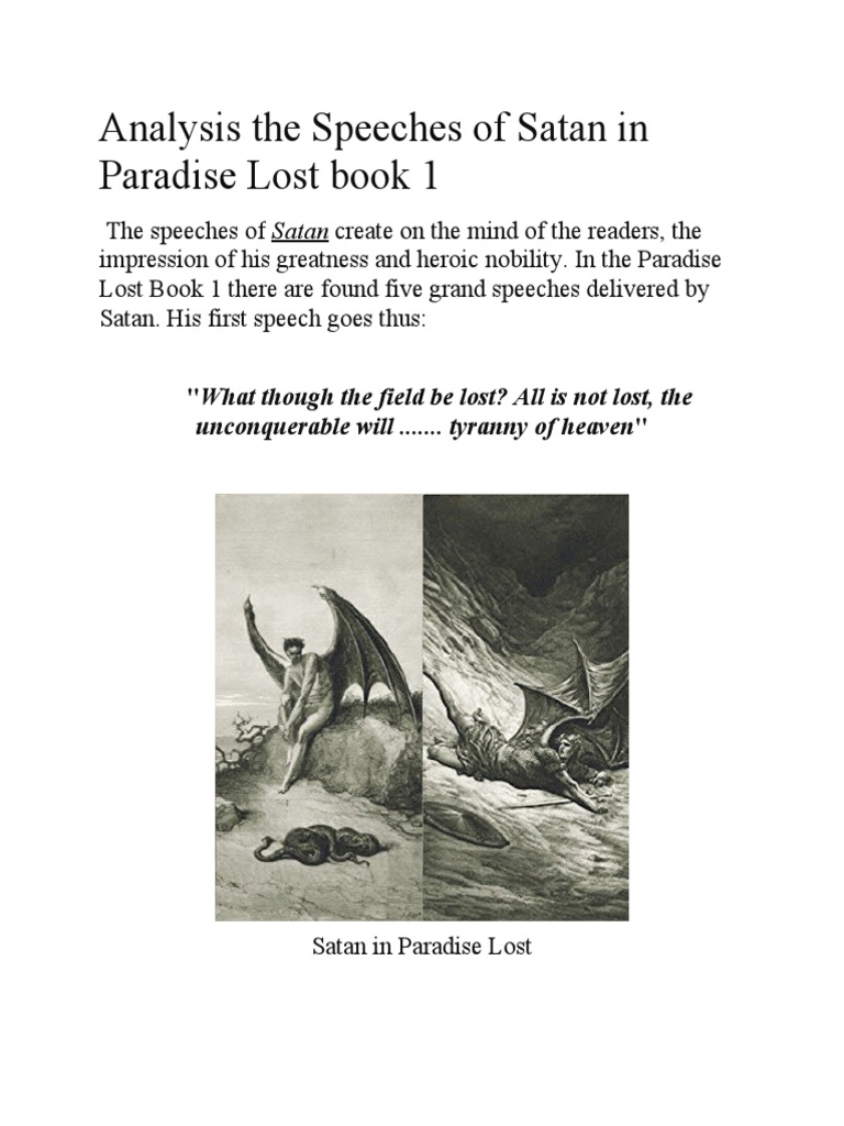 Satan's First Speech in Paradise Lost | PDF