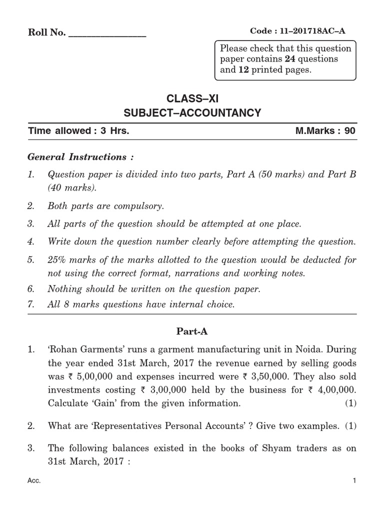 Class XI Accountancy Exam | PDF | Debits And Credits | Expense