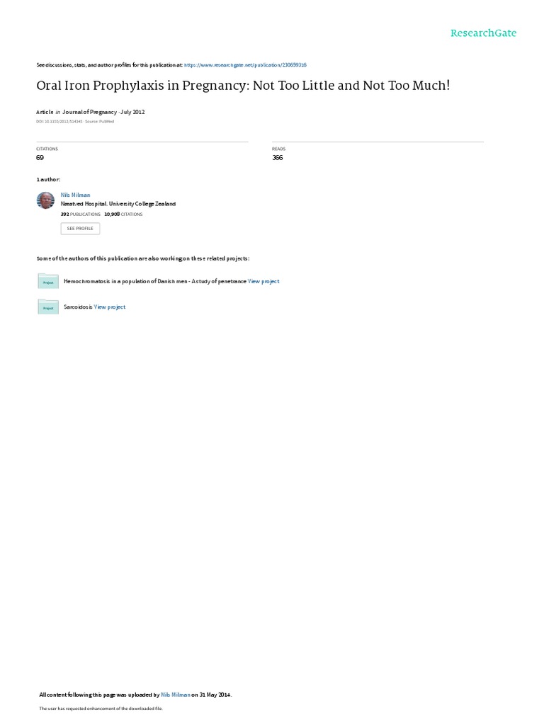 Oral Iron Prophylaxis in Pregnancy Not Too Little PDF Pregnancy Iron