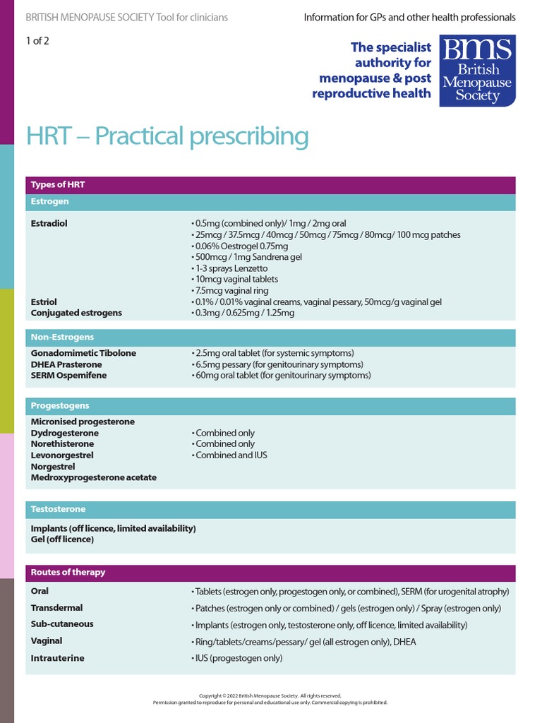 03 BMS TFC HRT Practical Prescribing NOV2022 A PDF Hormone