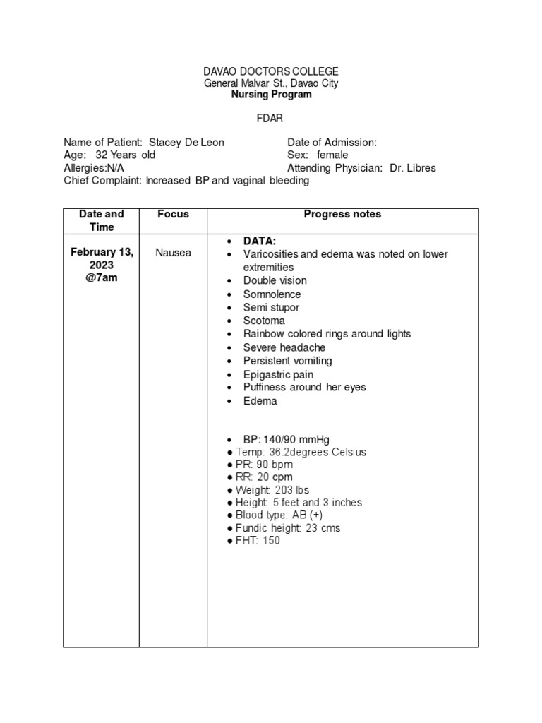 FDAR Charting for Nausea and Vomiting | PDF | Nausea | Vomiting