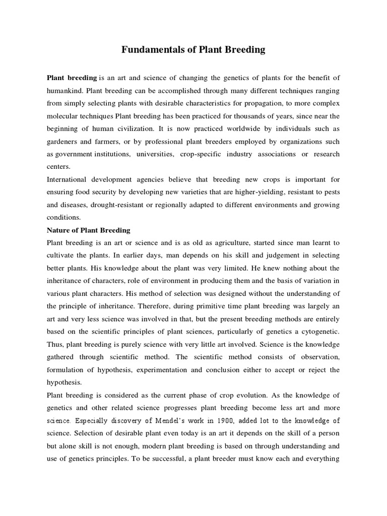 Fundamentals of Plant Breeding Techniques | PDF | Plant Reproduction ...