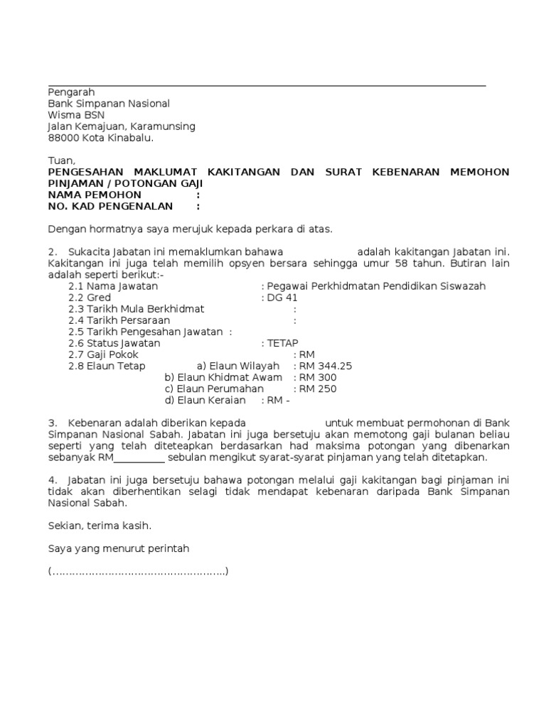 Contoh Pinjaman Bsn Pdf