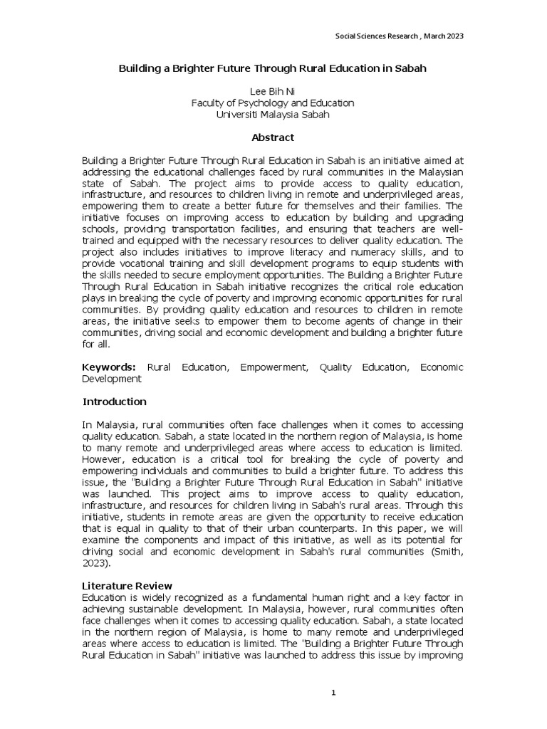 Building A Brighter Future Through Rural Education In Sabah Pdf