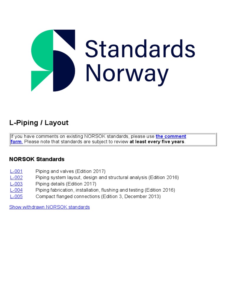 NORSOK L-002 Piping System Standards | PDF