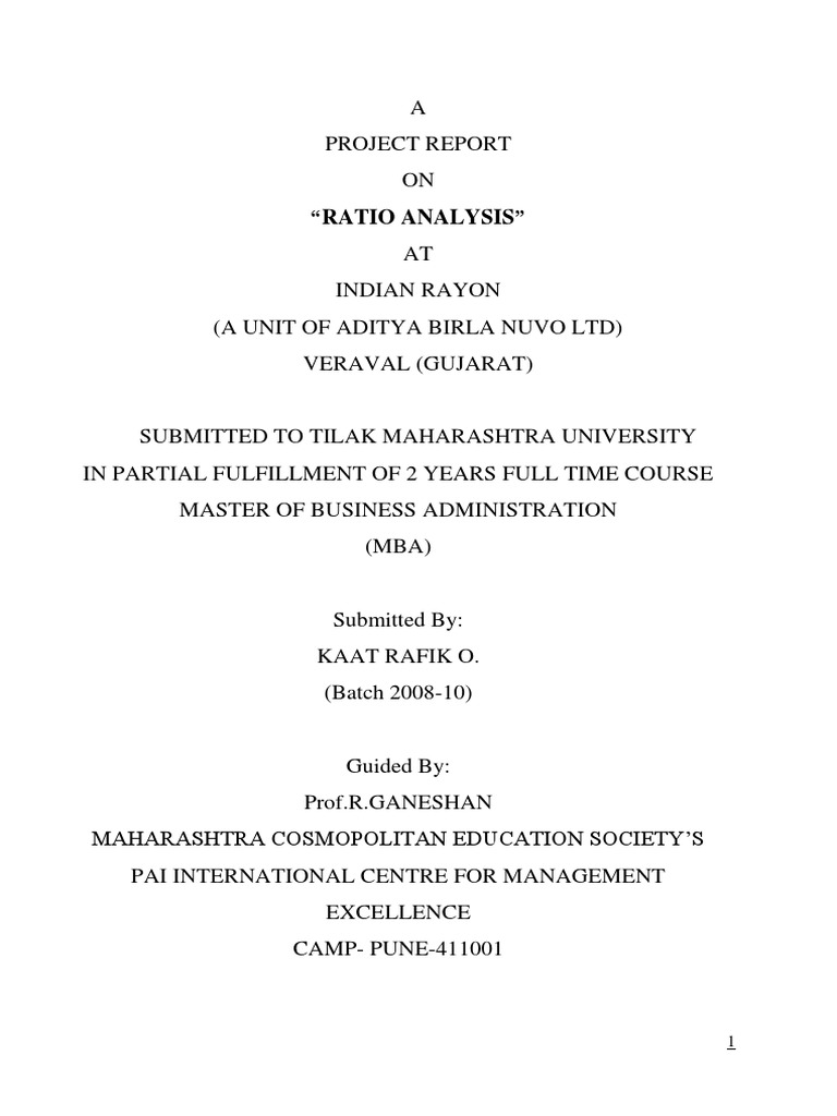 MBA Finance Project On Ratio Analysis | PDF | Business | Finance ...