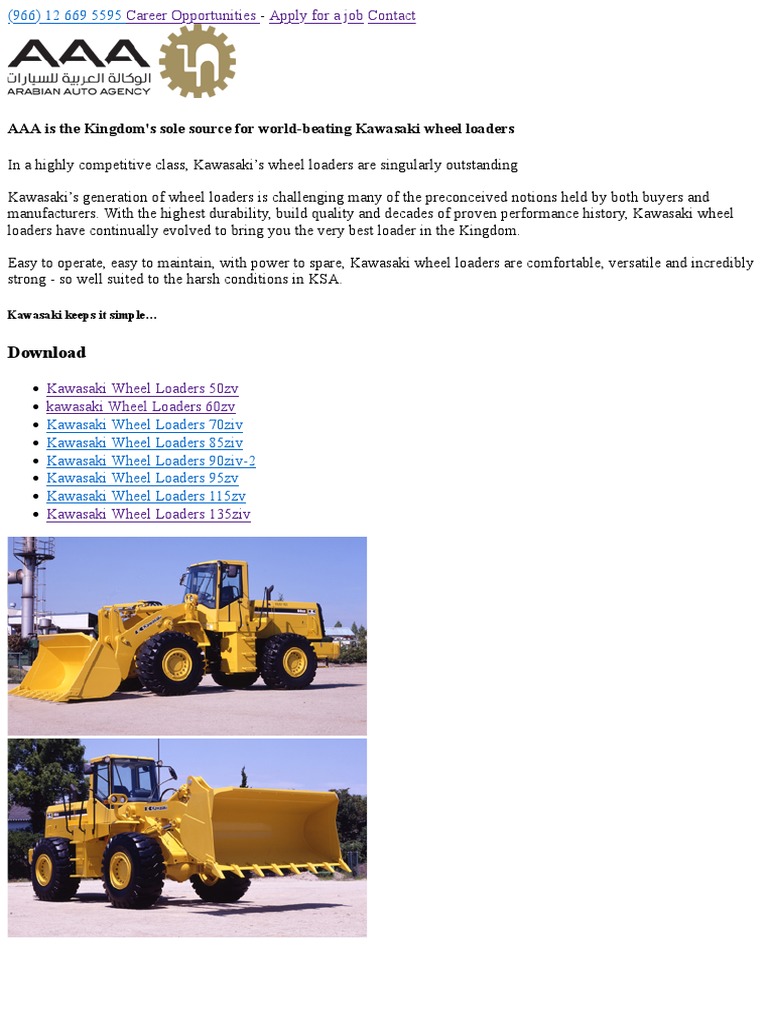 Kawasaki Wheel Loaders in KSA | PDF | Home & Garden | Technology ...