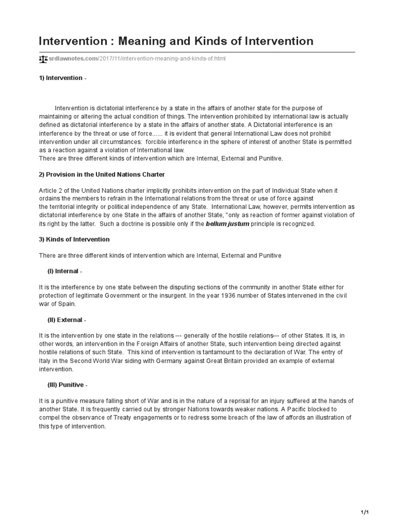 Intervention Meaning and Kinds of Intervention PDF International