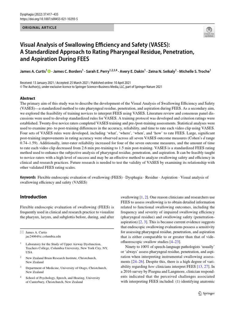 Visual Analysis of Swallowing Efciency and Safety (VASES) A Standardized Approach To Rating