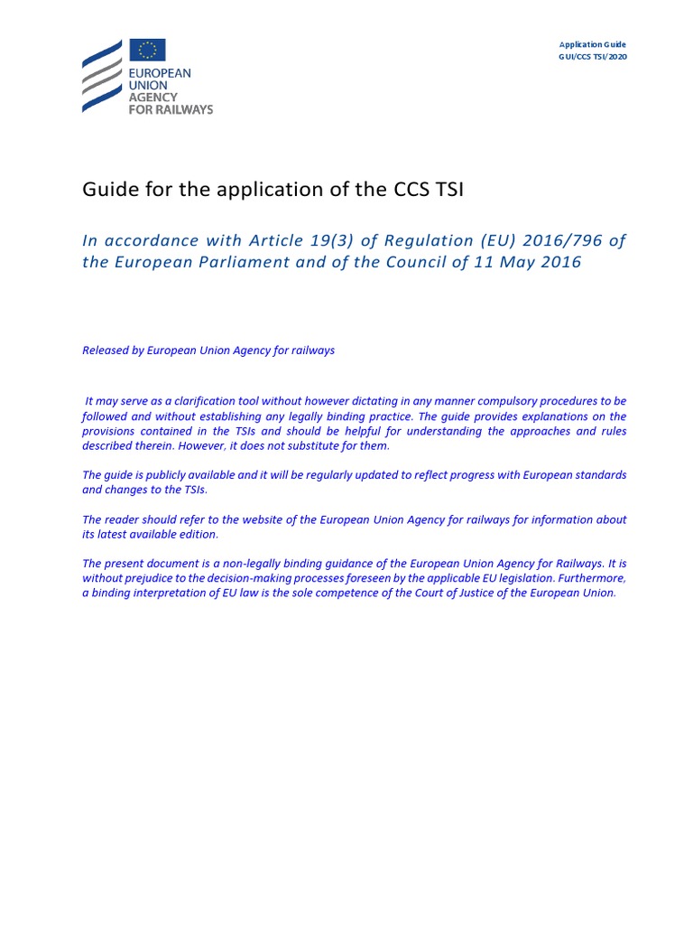 CCS TSI Application Guide 2020 | PDF | European Union | Specification ...