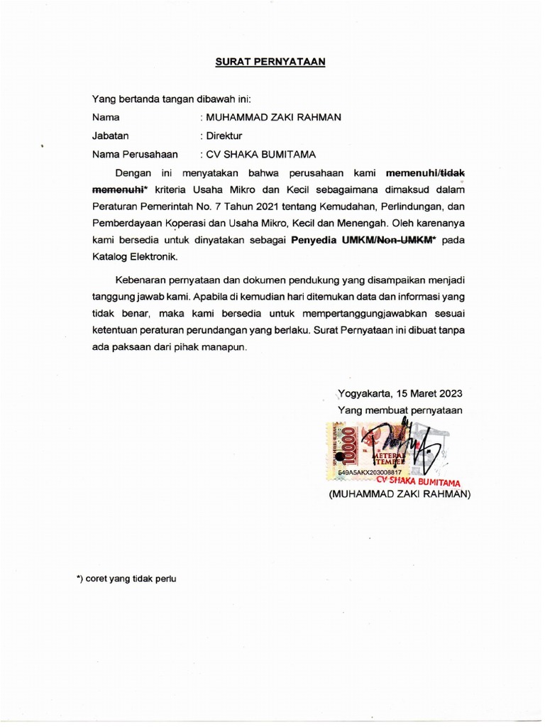 Surat pernyataan ekatalog sbt pdf