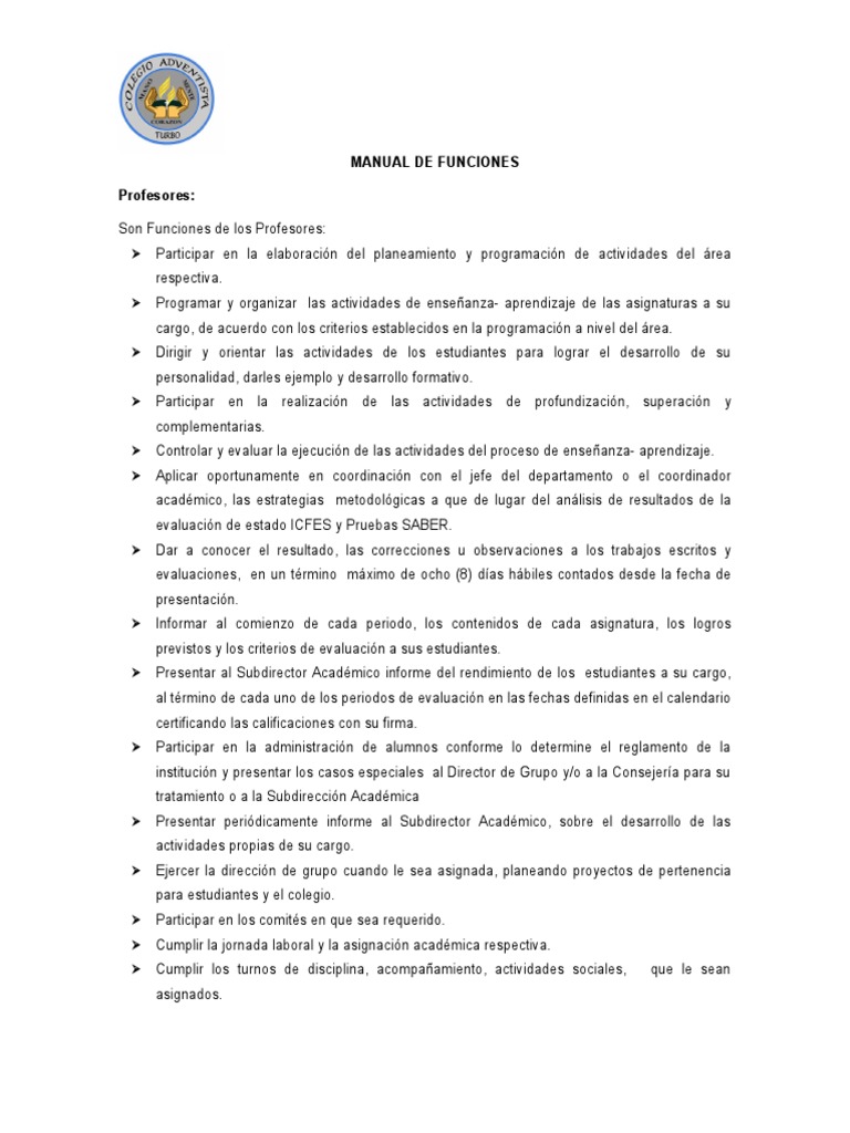 Manual Funciones Docentes | PDF | Evaluación | Enseñando