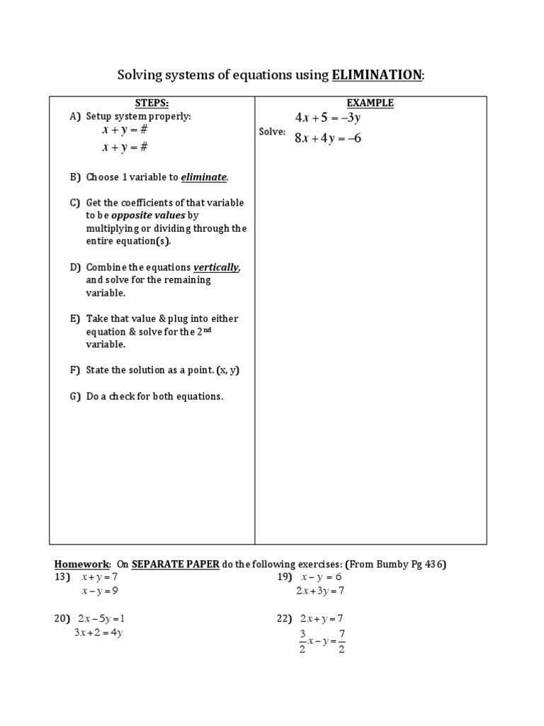 Solving Systems With Elimination Pdf Pdf Equations Mathematics
