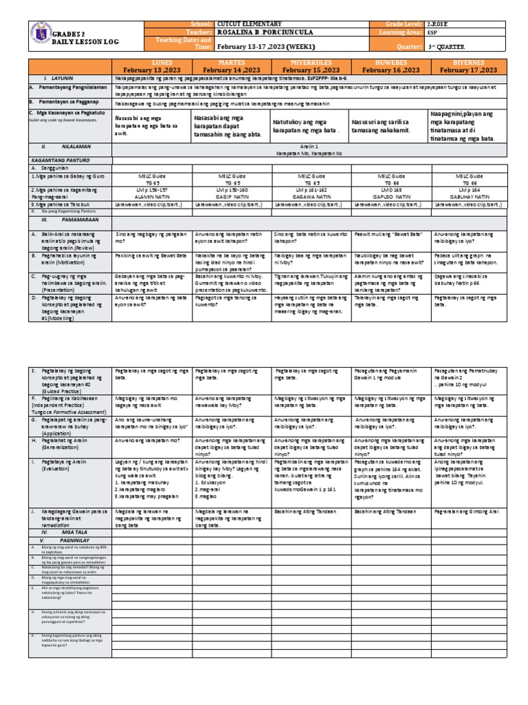 DLL - ALL SUBJECTS 2 - Q3 Week 1 | PDF