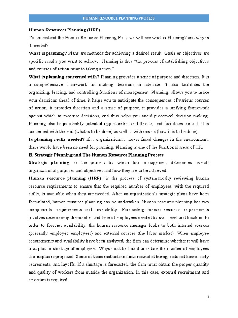 Human Resource Planning Process Overview | PDF | Human Resource ...