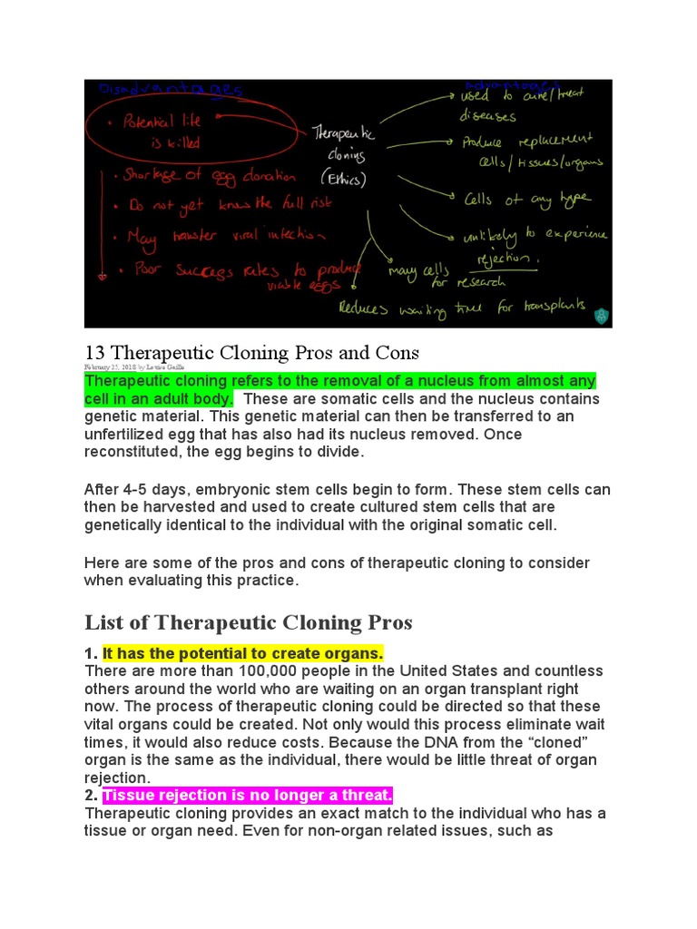 13 Therapeutic Cloning Pros and Cons PDF Cloning Stem Cell