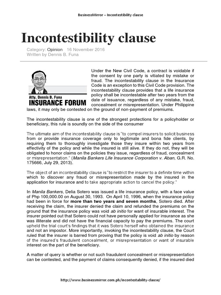 Understanding the Incontestability Clause | PDF | Insurance | Life ...