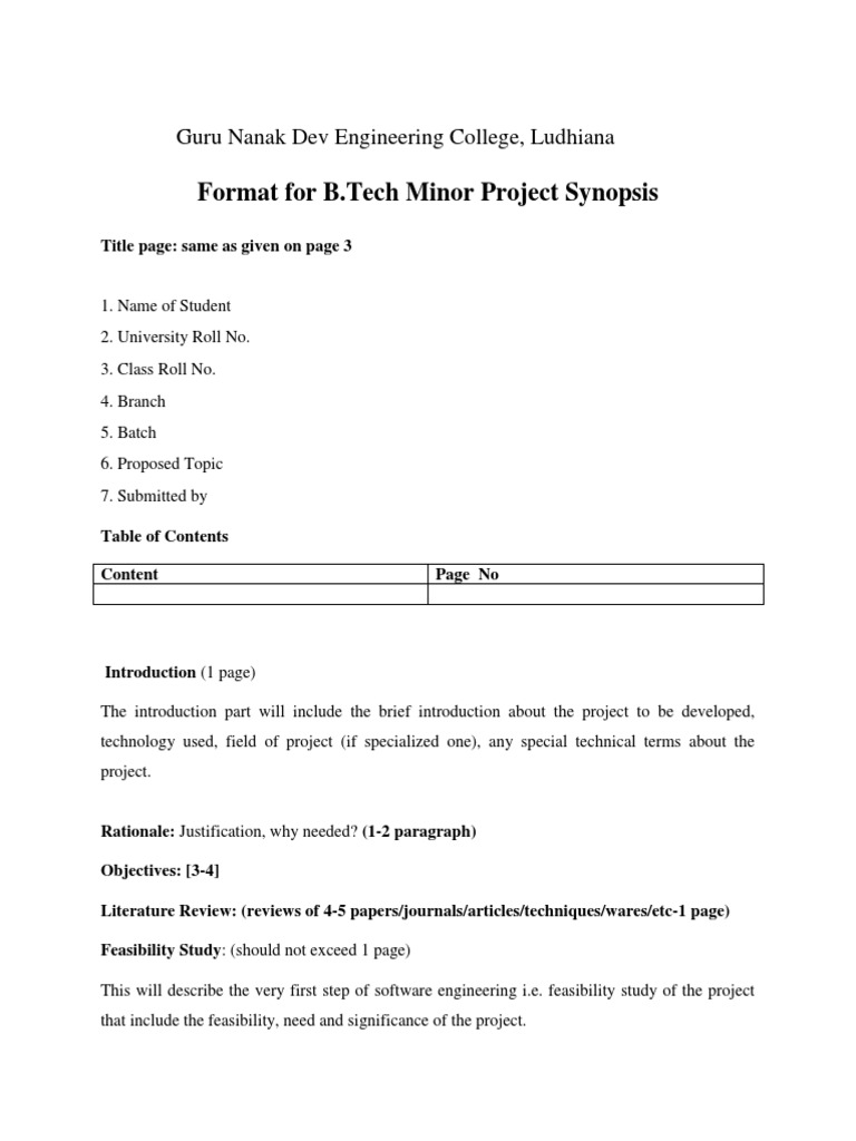 B.Tech Minor Project Synopsis Format | PDF | Computing