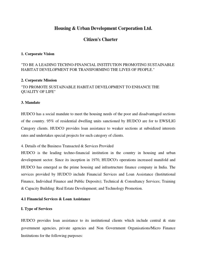 Housing & Urban Development Corporation Ltd. Citizen's Charter PDF