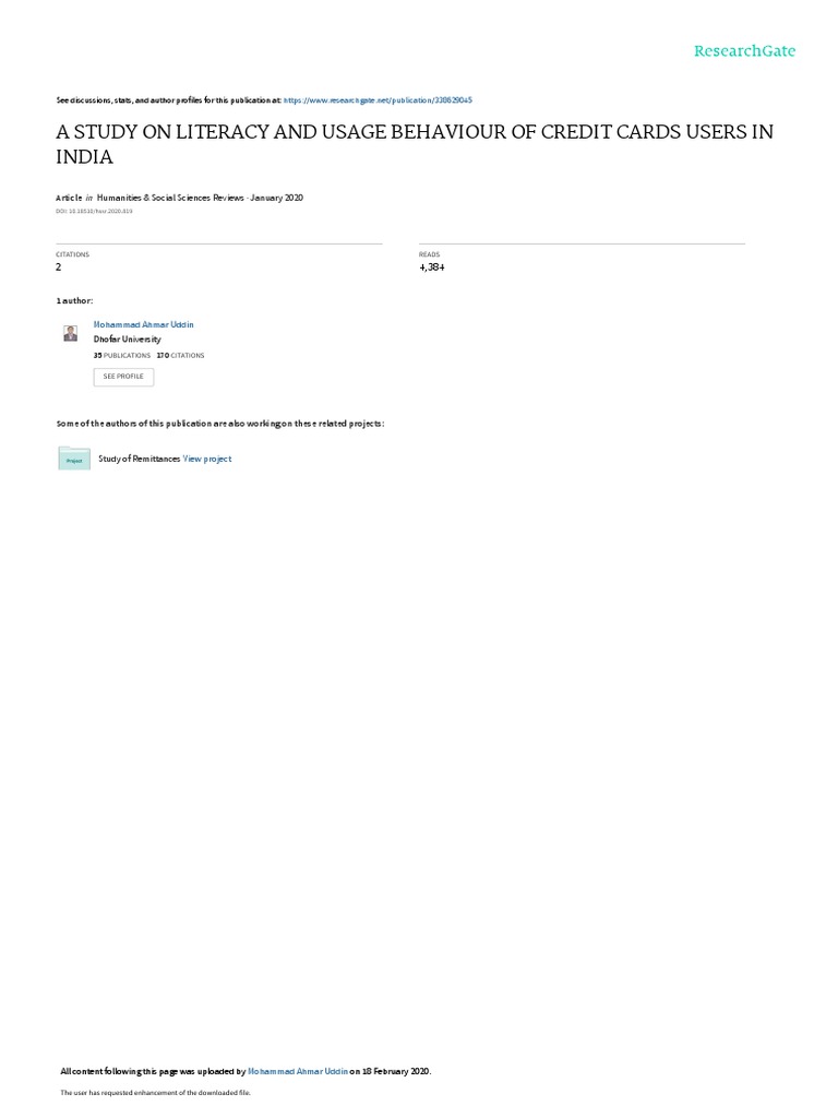 Credit Card Usage and Literacy in India | PDF | Credit Card | Credit
