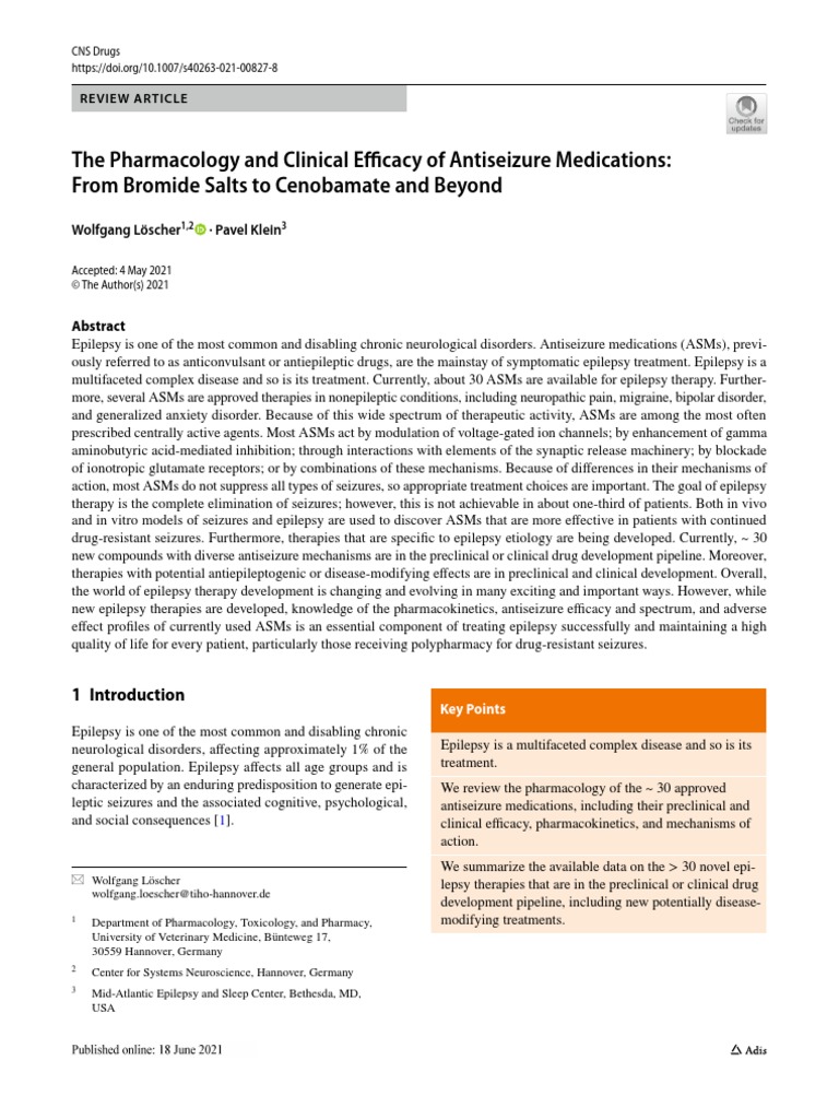ASM Pharmacology and Clinical Efficacy 2021 PDF | PDF | Epilepsy ...