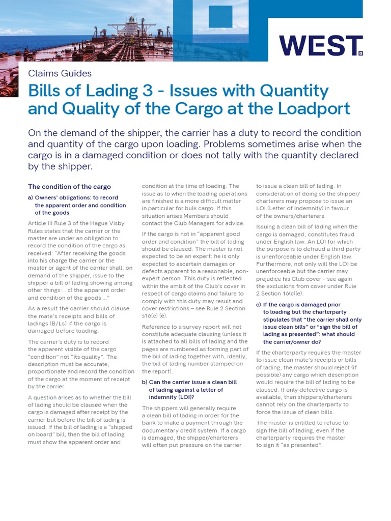 Cargo Condition and Bill of Lading Issues | PDF | Bill Of Lading | Cargo
