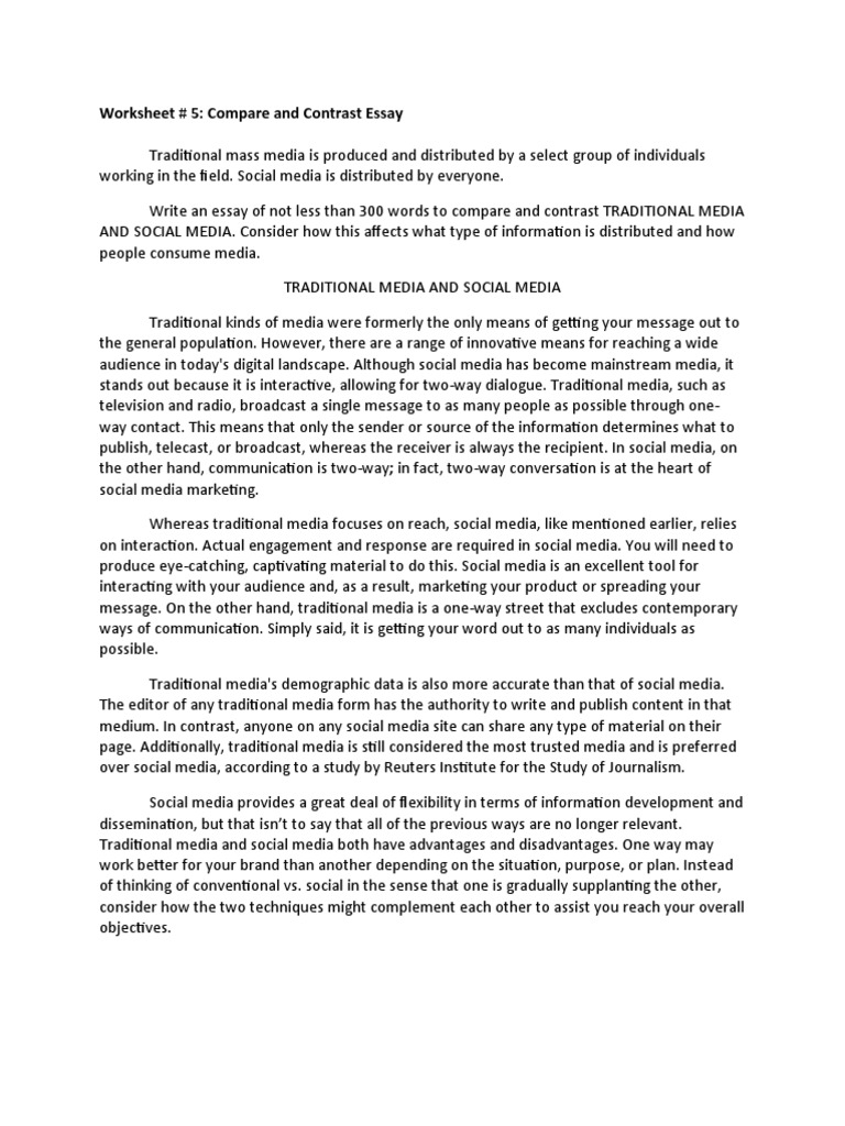 Compare and Contrast Essay: Traditional Media and Social Media (UCSP ...