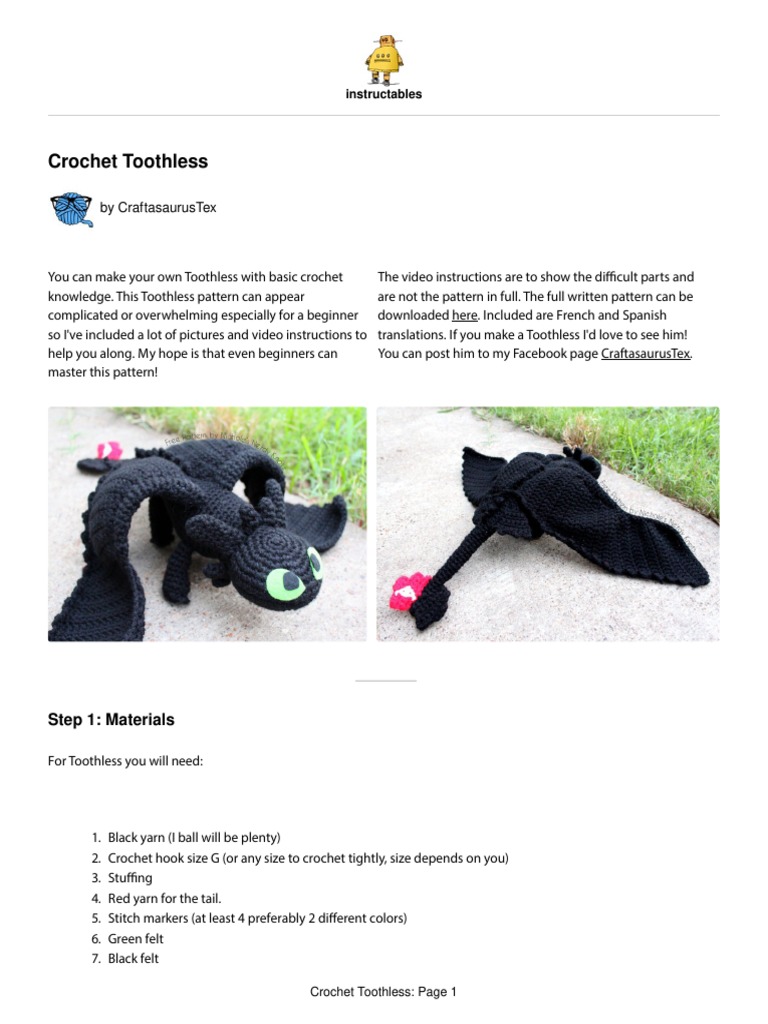Crochet Toothless PDF PDF Crochet Handicrafts