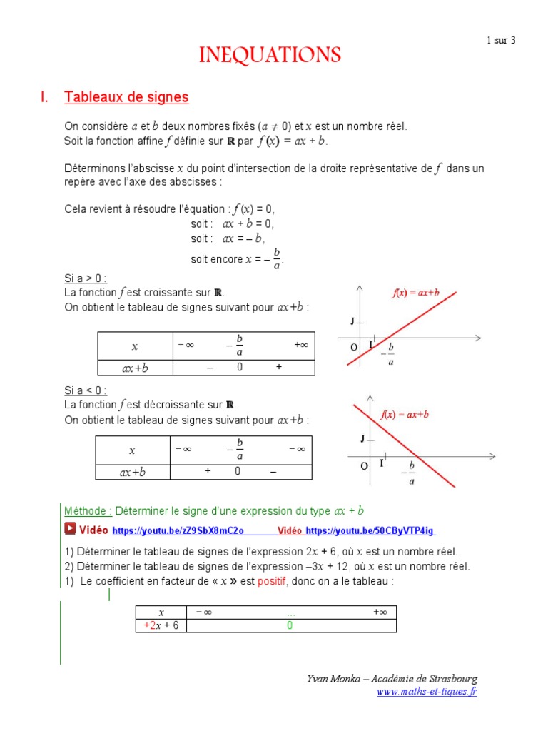 Inéquations et Tableaux de Signes | PDF | Inégalité (mathématiques ...
