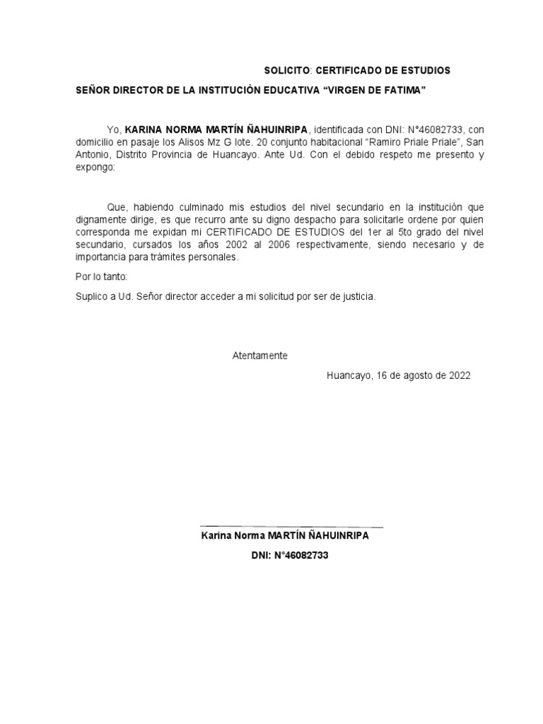 Solicitud de Certificado de Estudios | PDF