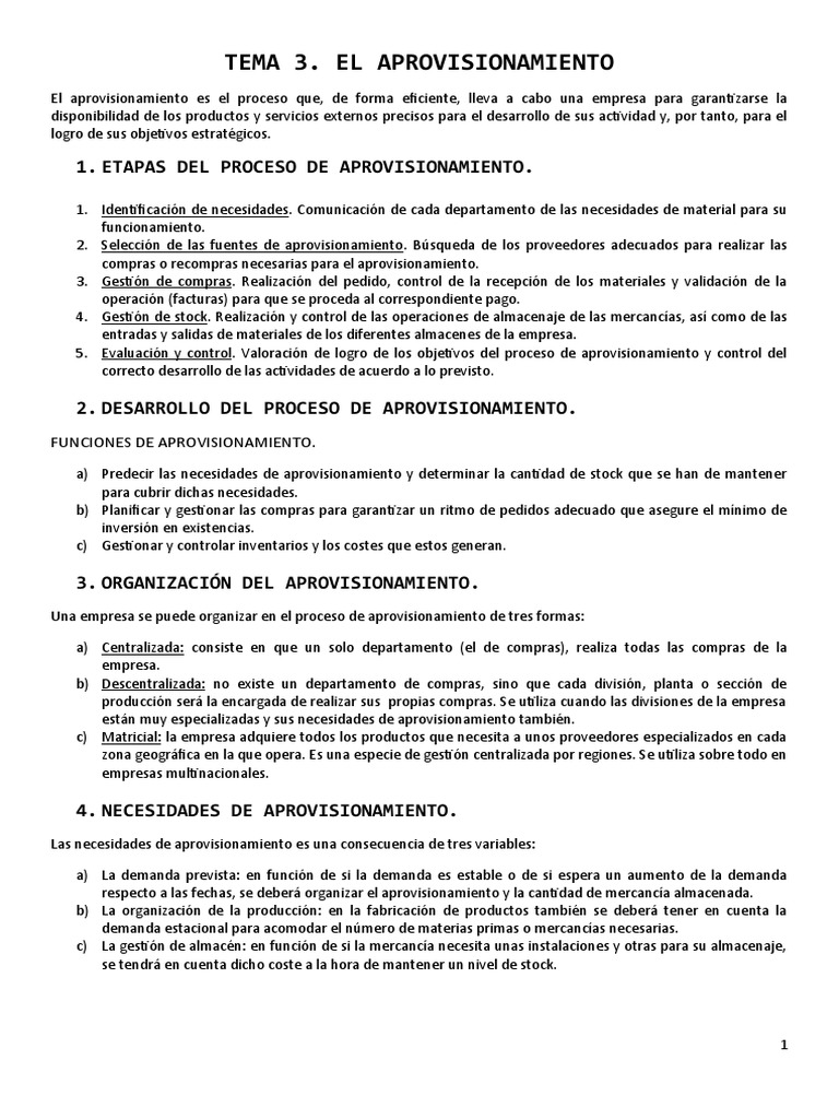 Tipos de Aprovisionamiento Empresarial | PDF | Obtención | Calidad ...