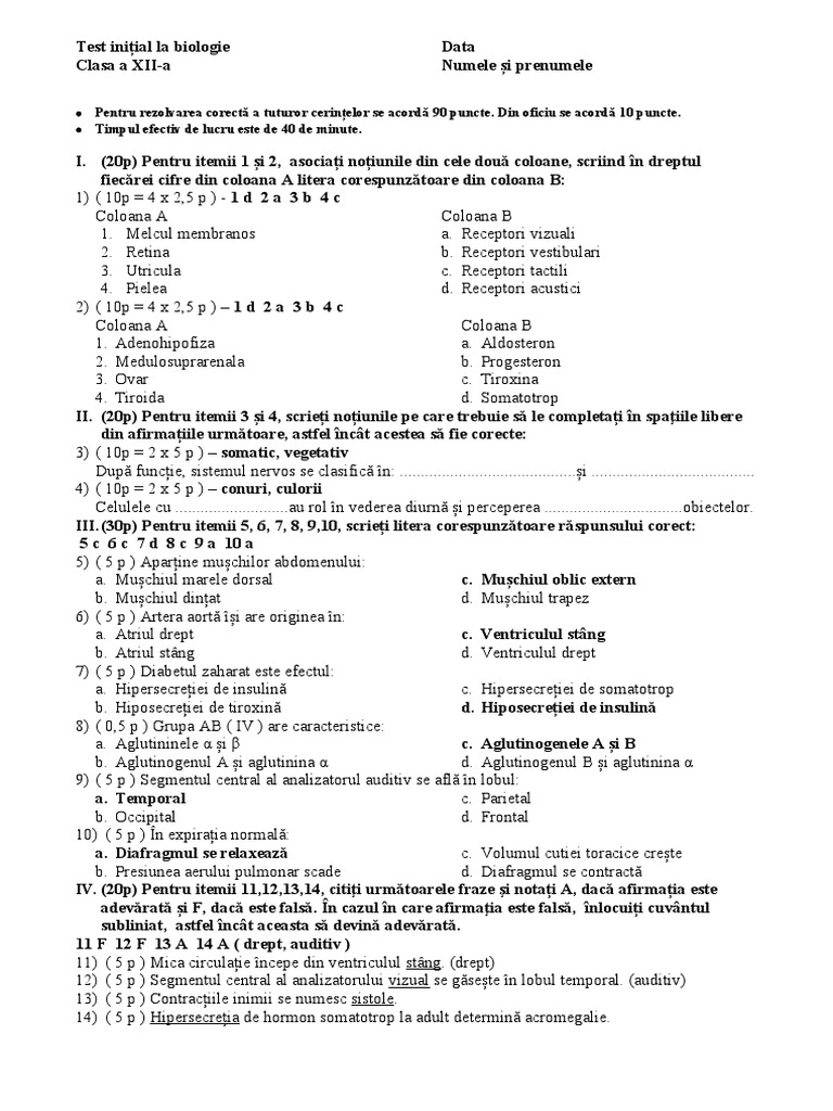 Barem Test Initial Cls 12 | PDF
