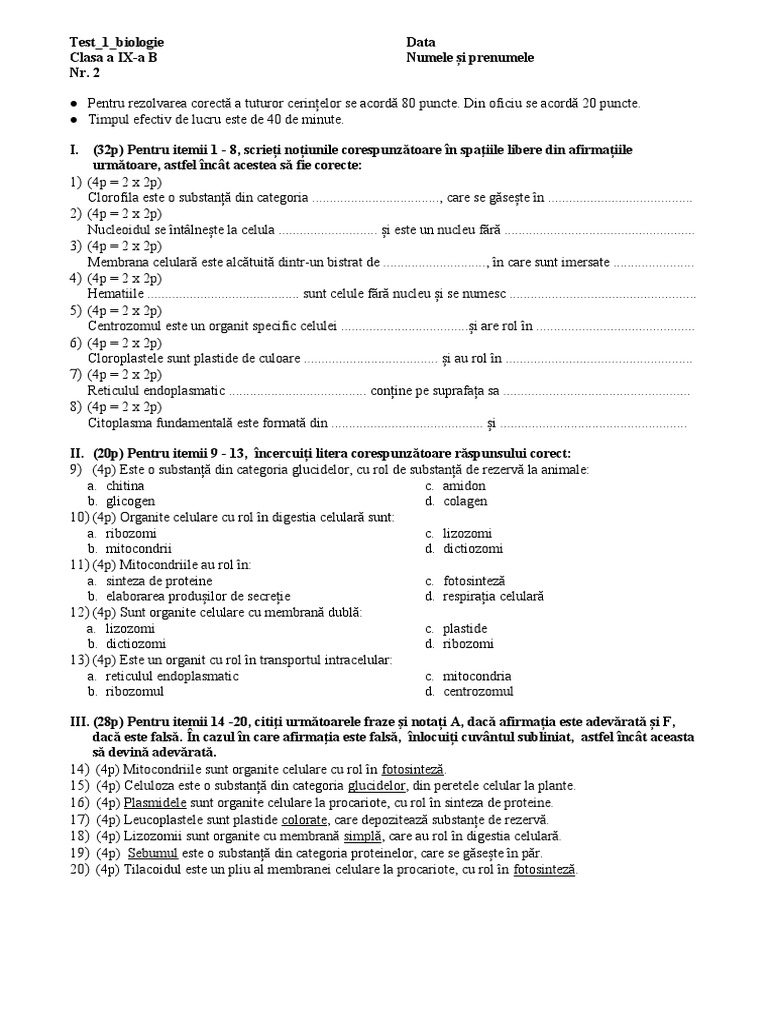 Cls 9B Test 1 V 2 | PDF