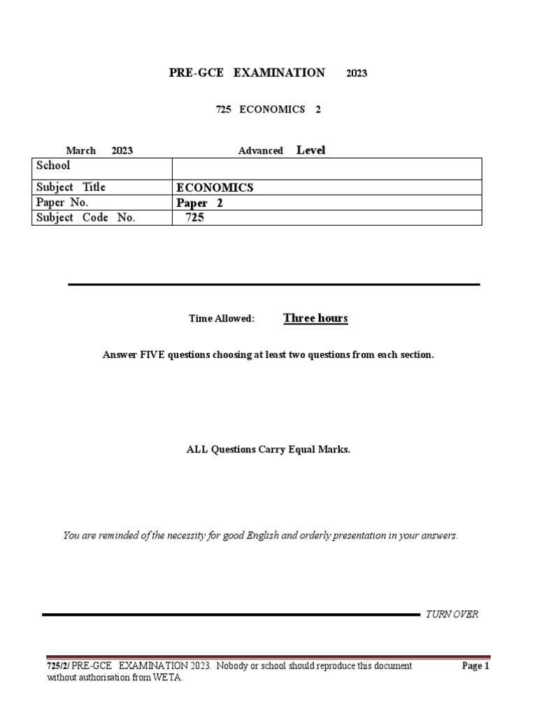 P2 Al Econs 2023 West Regional Mock Cameroon Pdf Economics Money