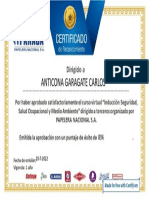 Certificate For ANTICONA GARAGATE CARLOS For - Examen - Inducci - N SSOMA Pa...