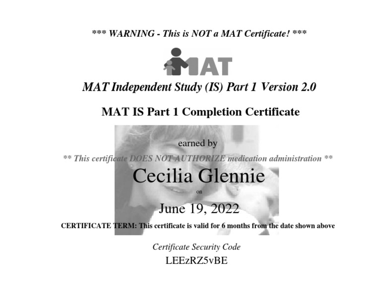 Mat Independant Study Part 1 Certification PDF