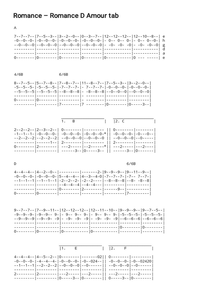 Romance D Amour Tab With Lyrics by Romance For Guitar at Guitaretab | PDF