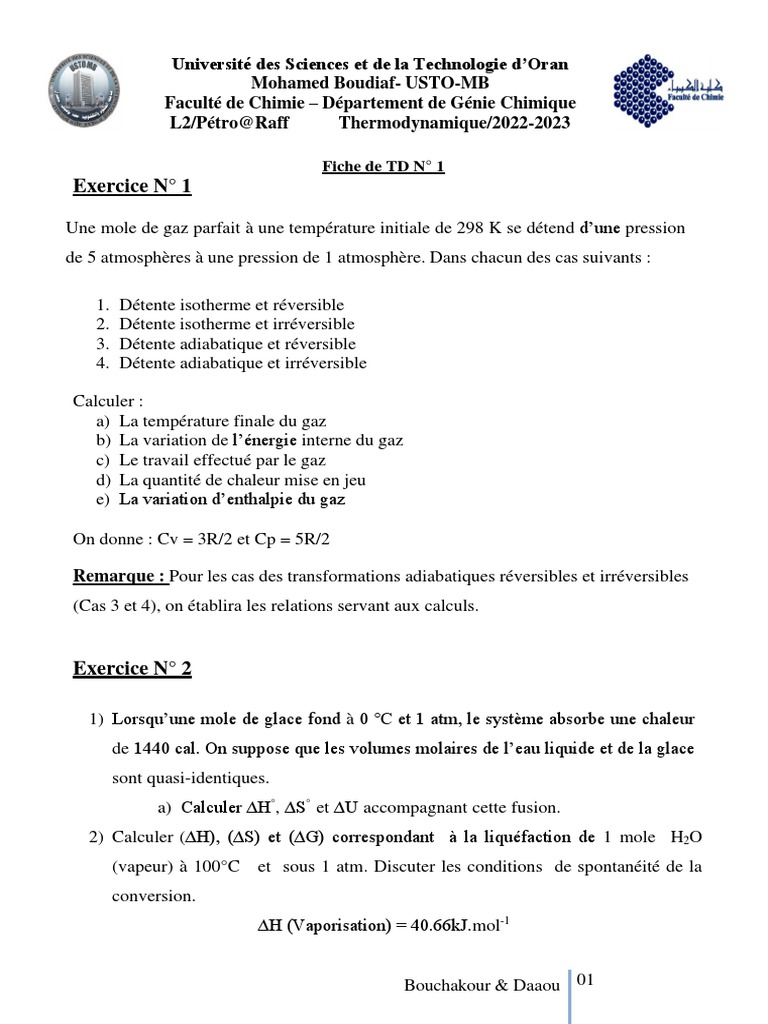 Exercices Corrigés de Thermodynamique | PDF | Chaleur | Physique