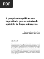 A pesquisa etnografica e sua importancia para os estudos de aquisição de lingua estrangeira