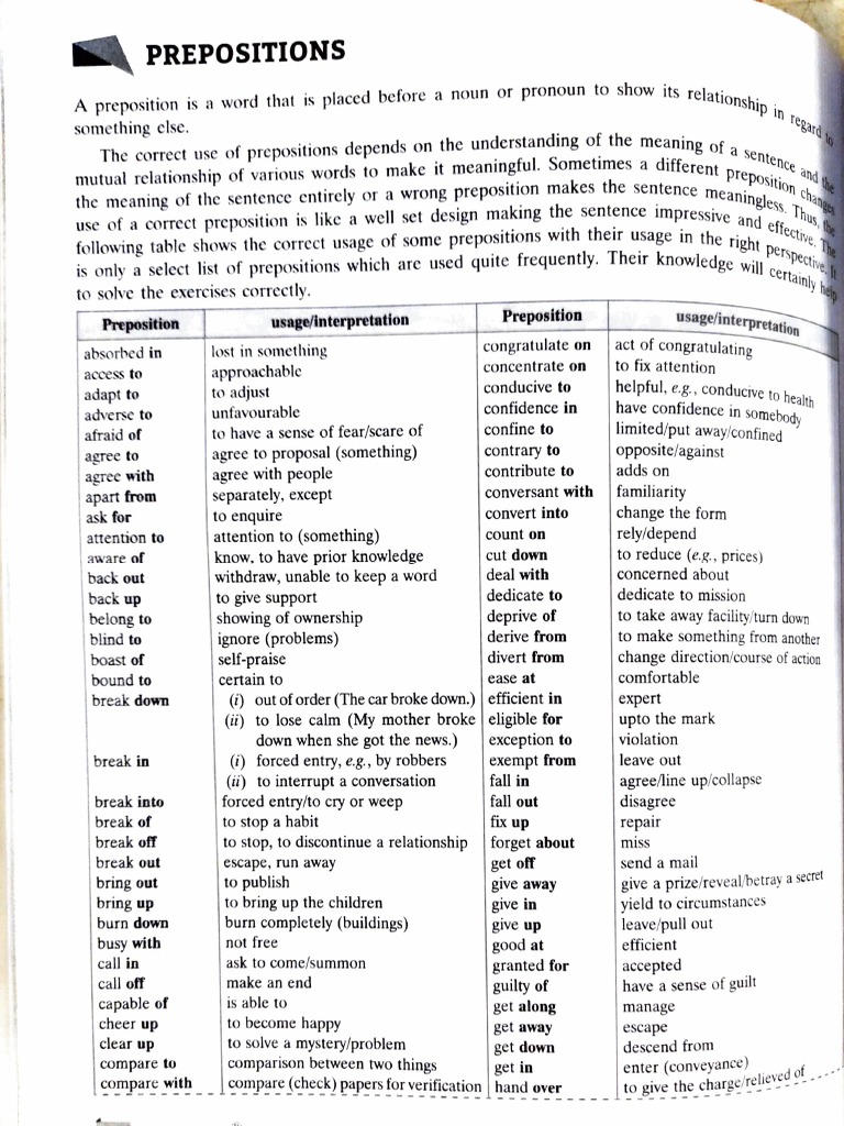 List of Prepositions PDF | PDF
